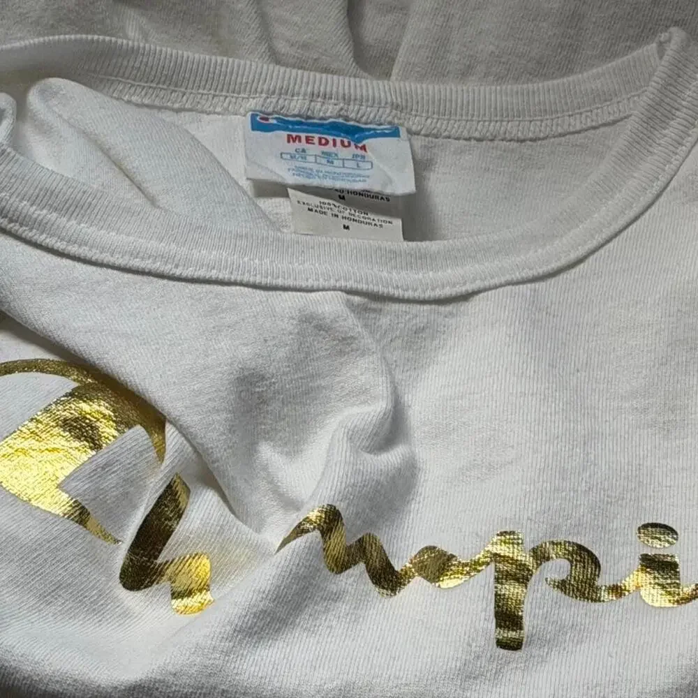 Champion white t-shirt with gold logo (M) - Picture 6 of 8